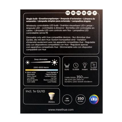 LED Stmívatelná žárovka Philips Hue WHITE AMBIANCE 1xGU10/4,3W/230V 2200-6500K
