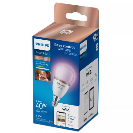LED RGB Stmívatelná žárovka Philips SMART P45 E14/4,9W/230V 2200-6500K CRI 90