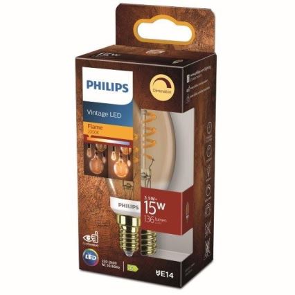 LED Stmívatelná žárovka Philips VINTAGE B35 E14/3,5W/230V 2000K