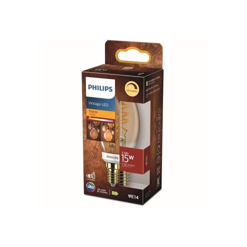 LED Stmívatelná žárovka Philips VINTAGE B35 E14/3,5W/230V 2000K