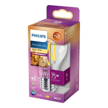 LED Stmívatelná žárovka Philips Warm Glow A60 E27/7,9W/230V 2200-2700K CRI 90