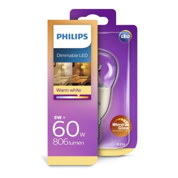 LED Stmívatelná žárovka Philips Warm Glow E14/8W/230V 2200-2700K