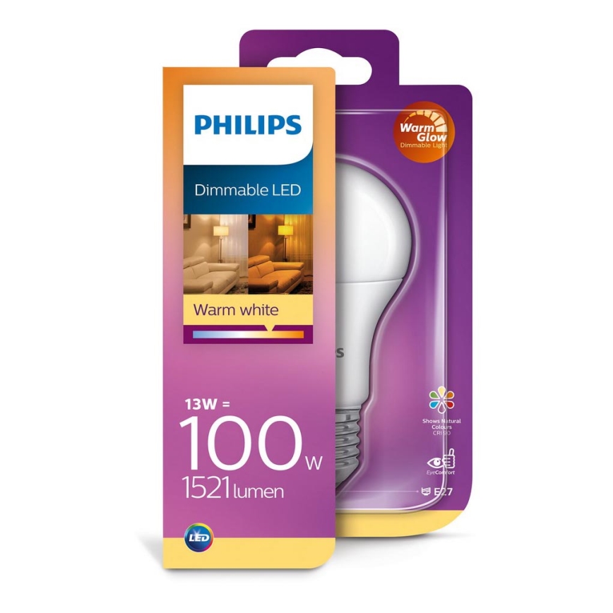 LED Stmívatelná žárovka Philips Warm Glow E27/13W/230V 2200-2700K 