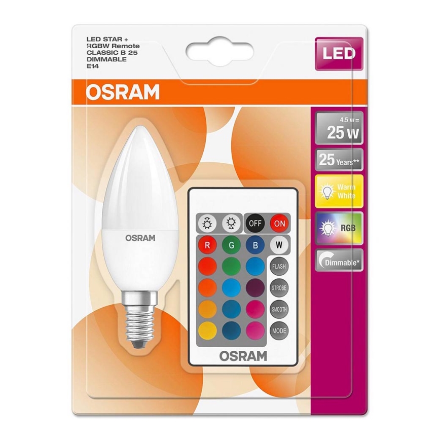 LED Stmívatelná žárovka RGB STAR E14/4,5W/230V 2700K – Osram