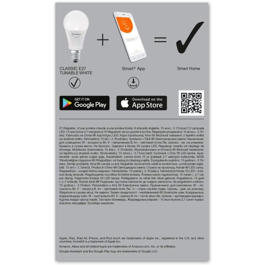 LED Stmívatelná žárovka SMART+ E27/9W/230V 2700K-6500K Wi-Fi - Ledvance