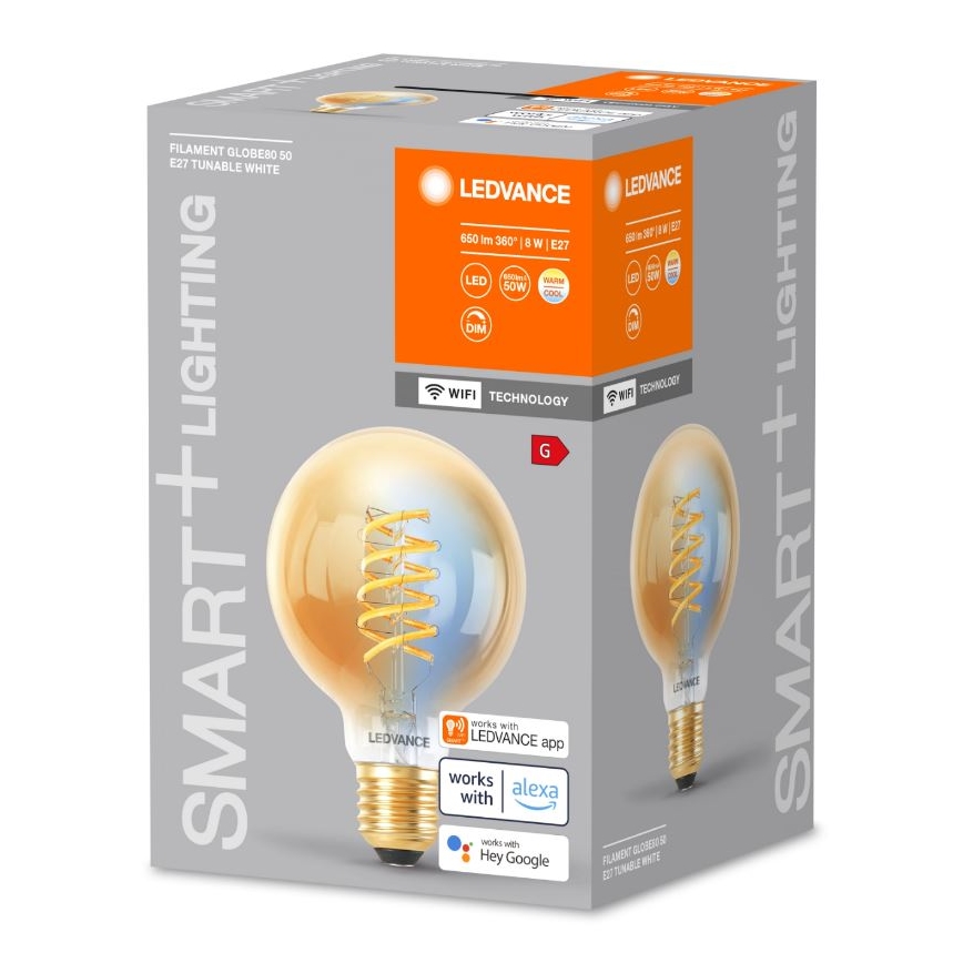 LED Stmívatelná žárovka SMART+ FILAMENT GLOBE G80 E27/8W/230V 2200-5000K Wi-Fi - Ledvance