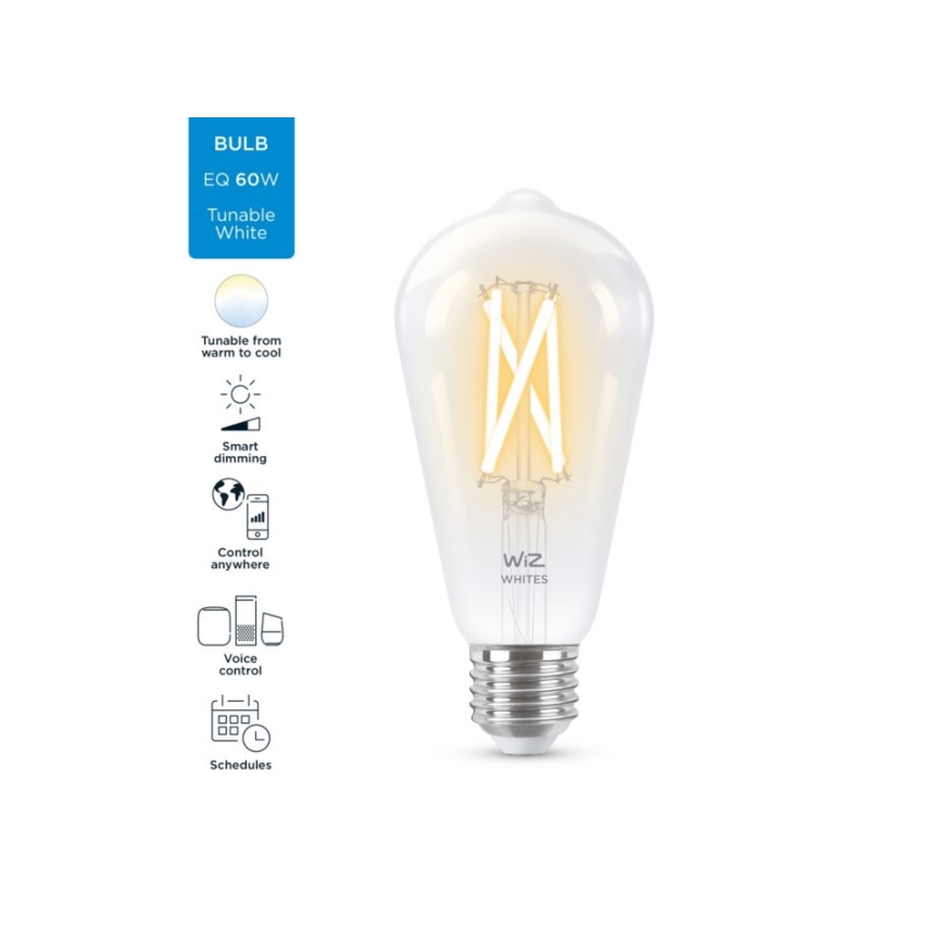 LED Stmívatelná žárovka FILAMENT ST64 E27/6,7W/230V 2700-6500K CRI 90 Wi-Fi - WiZ