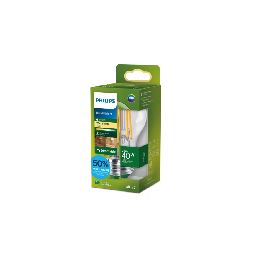 LED Stmívatelná žárovka ULTRAEFFICIENT VINTAGE Philips A60 E27/2,3W/230V 2700K