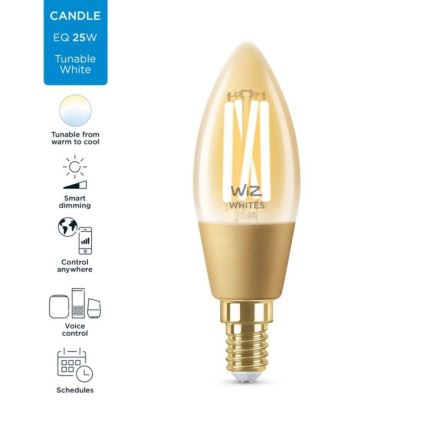 LED Stmívatelná žárovka VINTAGE FILAMENT C35 E14/4,9W/230V 2000-5000K CRI 90 Wi-Fi - WiZ