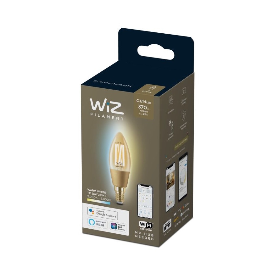LED Stmívatelná žárovka VINTAGE FILAMENT C35 E14/4,9W/230V 2000-5000K CRI 90 Wi-Fi - WiZ