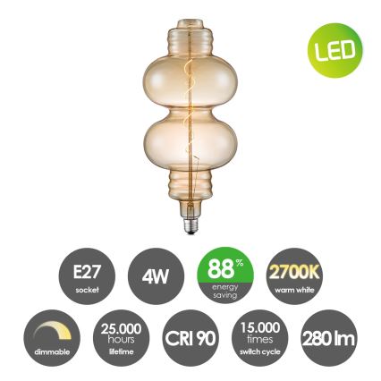 LED Stmívatelná žárovka VINTAGE EDISON E27/4W/230V 2700K CRI 90