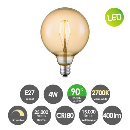 LED Stmívatelná žárovka VINTAGE EDISON G125 E27/4W/230V 2700K