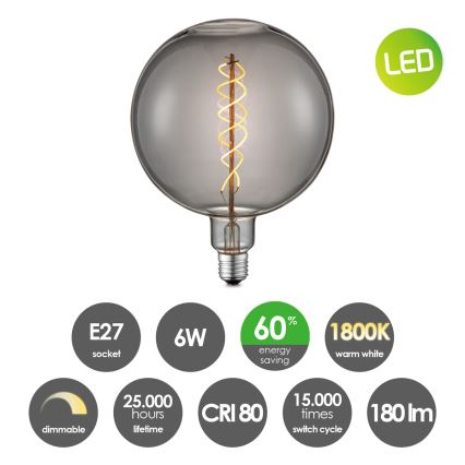 LED Stmívatelná žárovka VINTAGE EDISON G180 E27/6W/230V 1800K