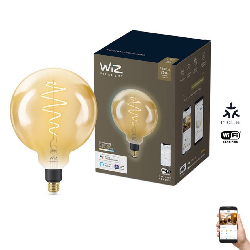 LED Stmívatelná žárovka VINTAGE FILAMENT G200 E27/6W/230V 2000-5000K CRI 90 Wi-Fi - WiZ