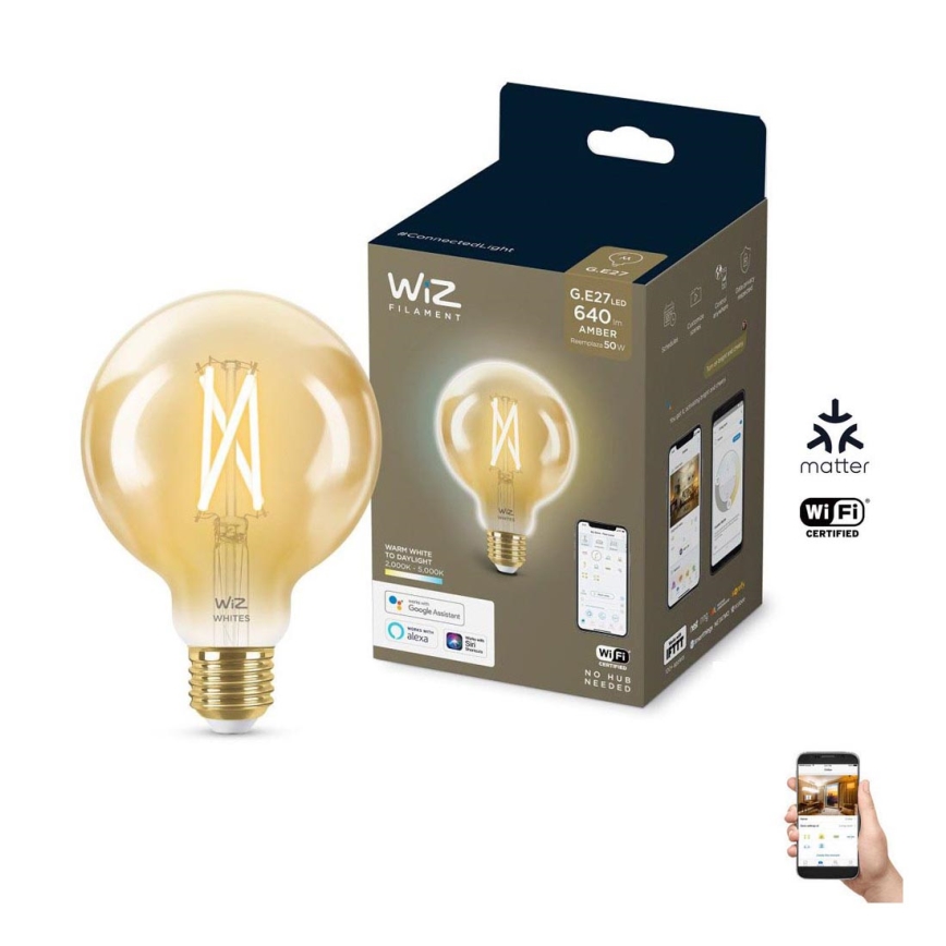 LED Stmívatelná žárovka VINTAGE FILAMENT G95 E27/6,7W/230V 2000-5000K CRI 90 Wi-Fi - WiZ