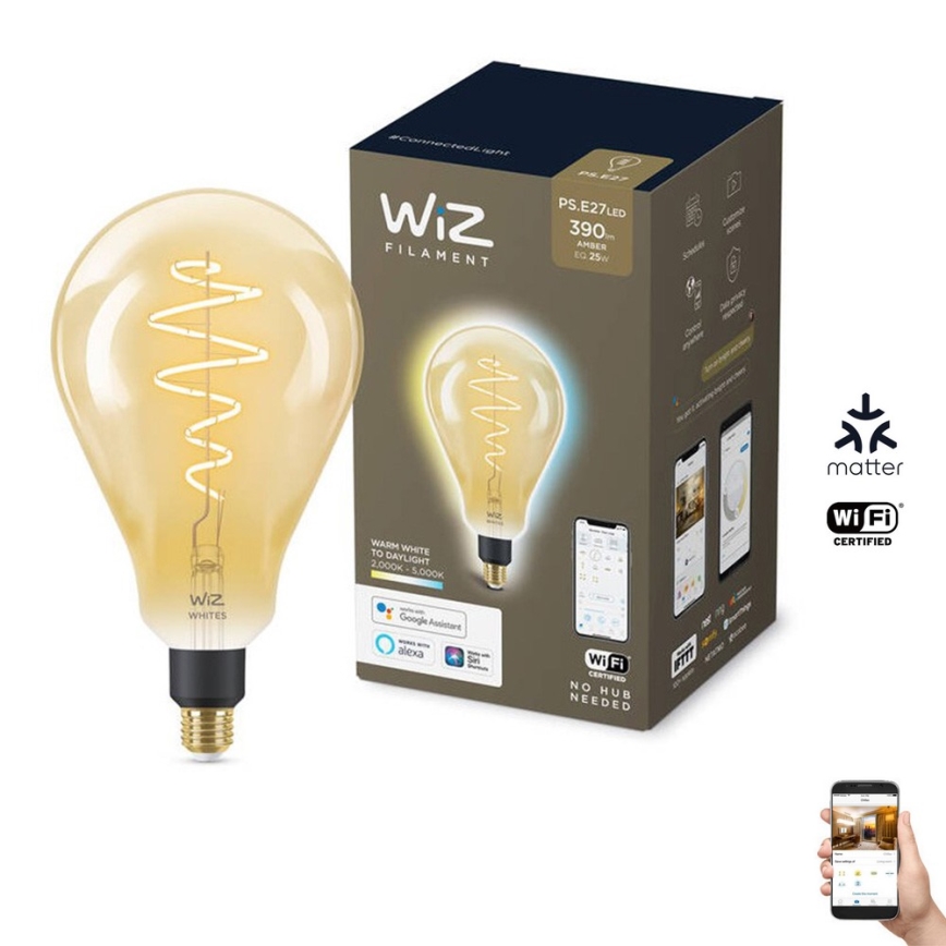 LED Stmívatelná žárovka VINTAGE FILAMENT PS160 E27/6,5W/230V 2000-5000K CRI 90 Wi-Fi -WiZ