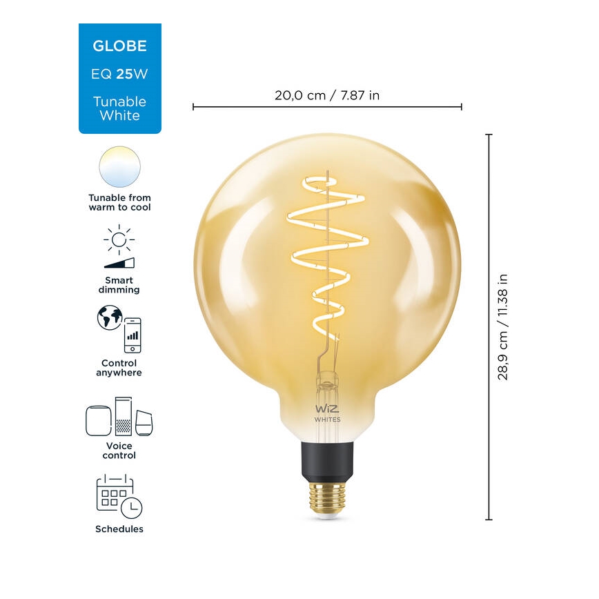 LED Stmívatelná žárovka VINTAGE FILAMENT G200 E27/6W/230V 2000-5000K CRI 90 Wi-Fi - WiZ