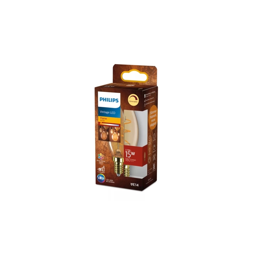 LED Stmívatelná žárovka VINTAGE Philips B35 E14/2,7W/230V 1800K CRI 90