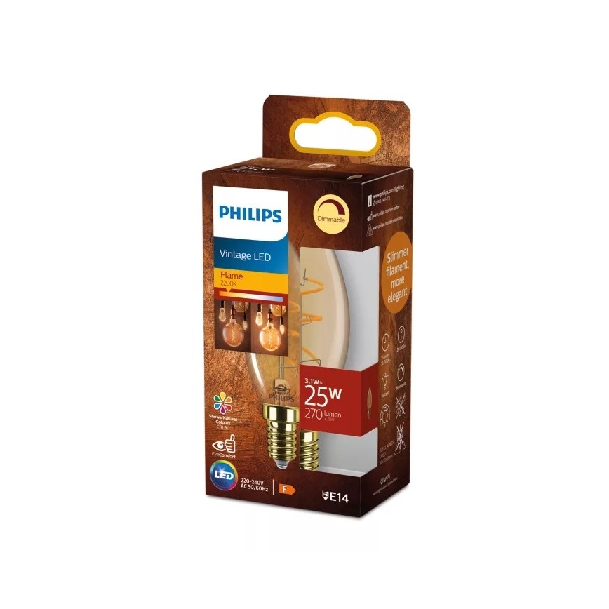 LED Stmívatelná žárovka VINTAGE Philips B35 E14/3,1W/230V 2200K CRI 90