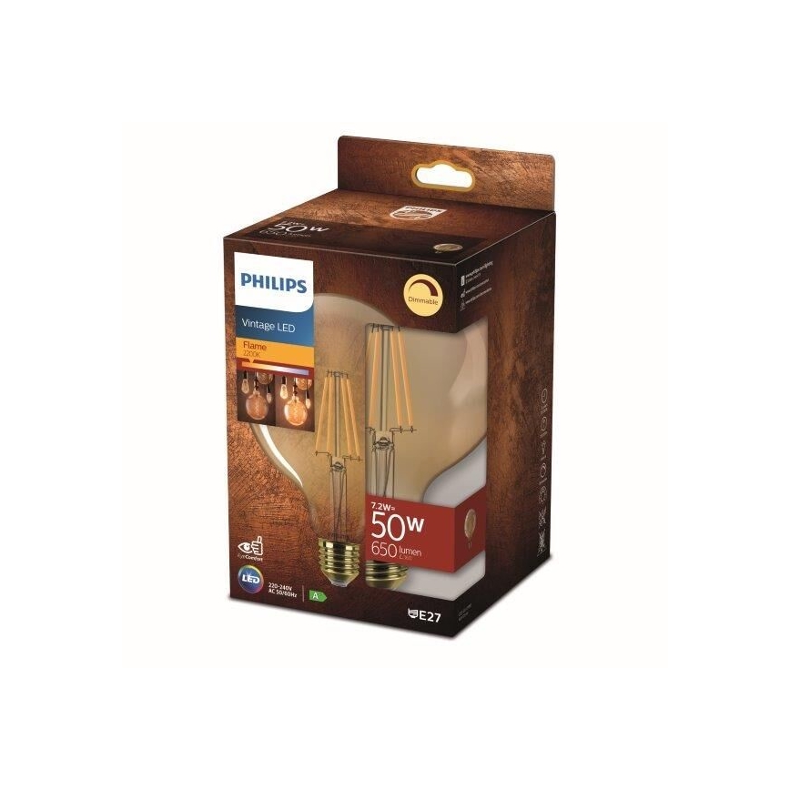LED Stmívatelná žárovka VINTAGE Philips G125 E27/7,2W/230V 2200K