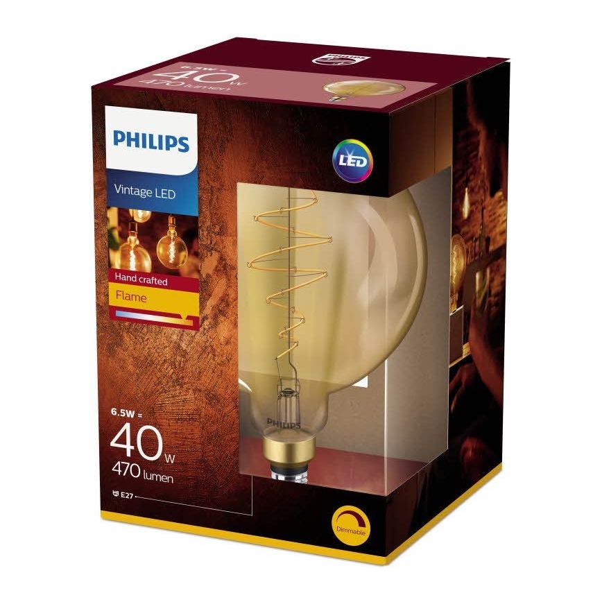 LED Stmívatelná žárovka VINTAGE Philips G200 E27/6,5W/230V 2000K