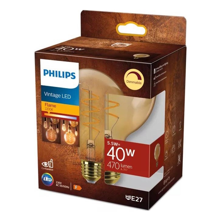 LED Stmívatelná žárovka VINTAGE Philips G95 E27/5,5W/230V 2200K