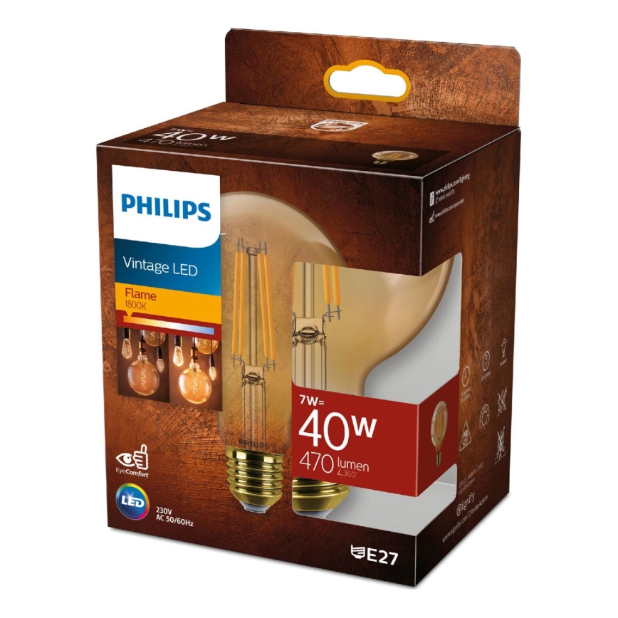 LED Stmívatelná žárovka VINTAGE Philips G95 E27/7W/230V 1800K