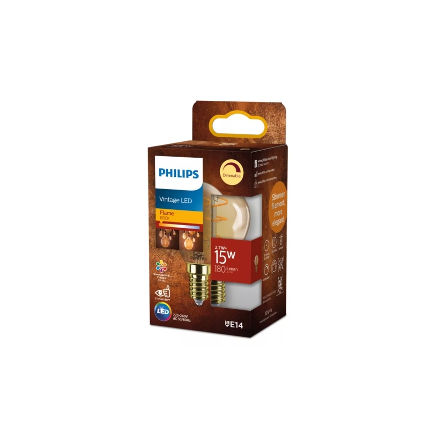 LED Stmívatelná žárovka VINTAGE Philips P45 E14/2,7W/230V 1800K
