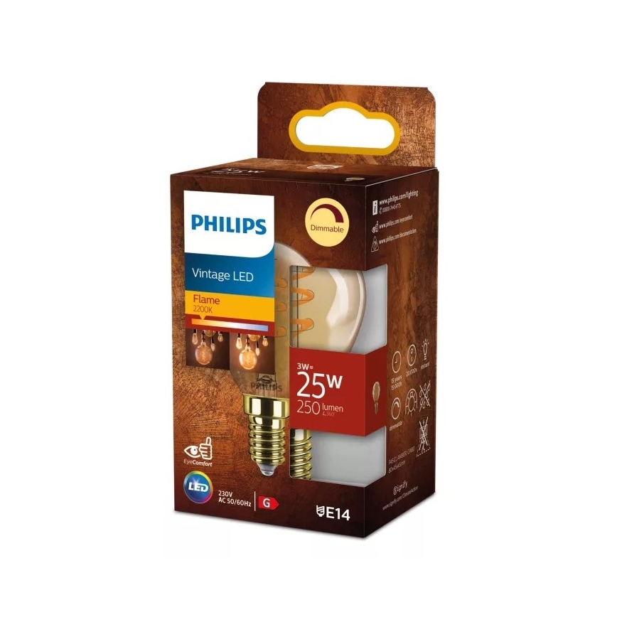 LED Stmívatelná žárovka VINTAGE Philips P45 E14/3W/230V 2200K