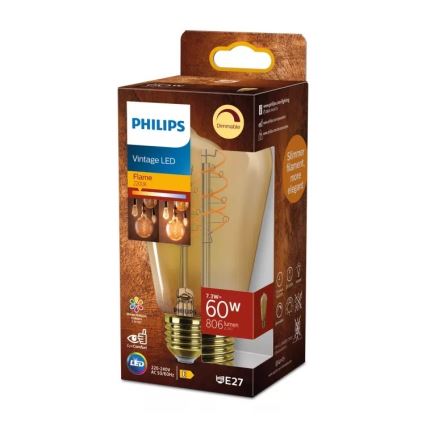 LED Stmívatelná žárovka VINTAGE Philips ST64 E27/7,3W/230V 2200K CRI 90