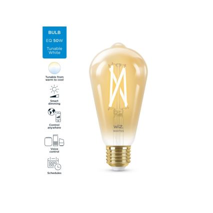 LED Stmívatelná žárovka VINTAGE FILAMENT ST64 E27/7W/230V 2000-5000K CRI 90 Wi-Fi - WiZ