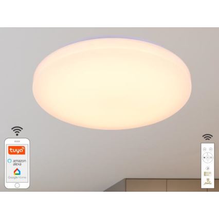 LED Stmívatelné stropní svítidlo OPAL LED/48W/230V 2700-6500K Wi-Fi Tuya bílá + dálkové ovládání