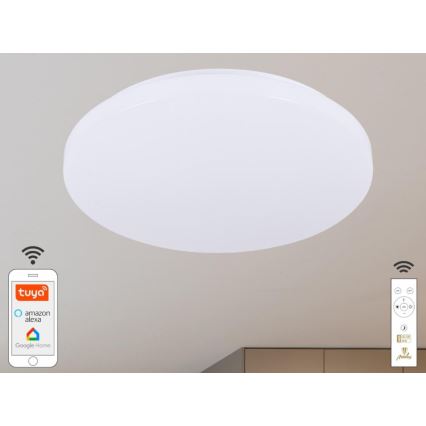 LED Stmívatelné stropní svítidlo OPAL LED/48W/230V 2700-6500K Wi-Fi Tuya bílá + dálkové ovládání
