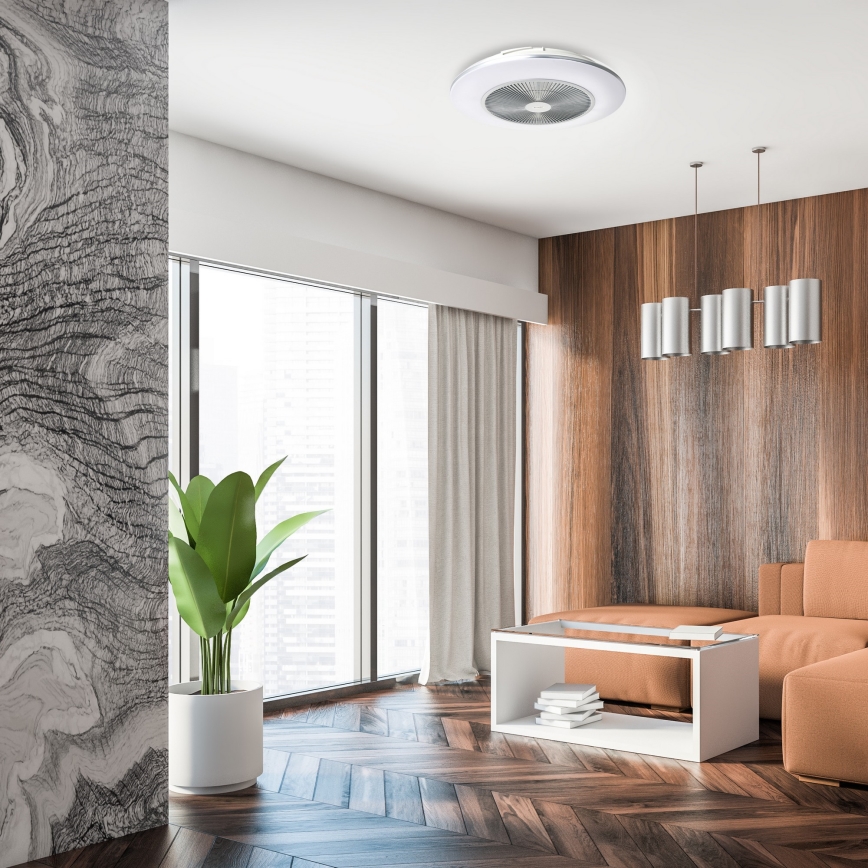 LED Stmívatelné stropní svítidlo s ventilátorem ARIA LED/38W/230V 3000-6000K stříbrná + dálkové ovládání