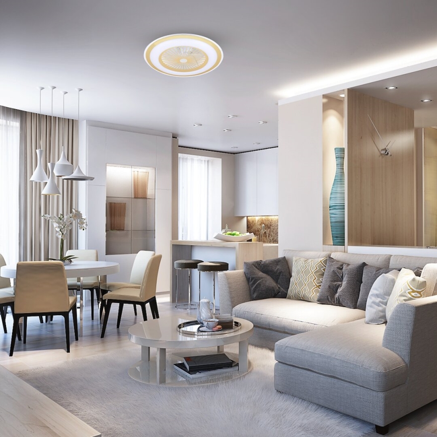 LED Stmívatelné stropní svítidlo s ventilátorem ZEPHYR LED/48W/230V 3000-6000K zlatá + dálkové ovládání