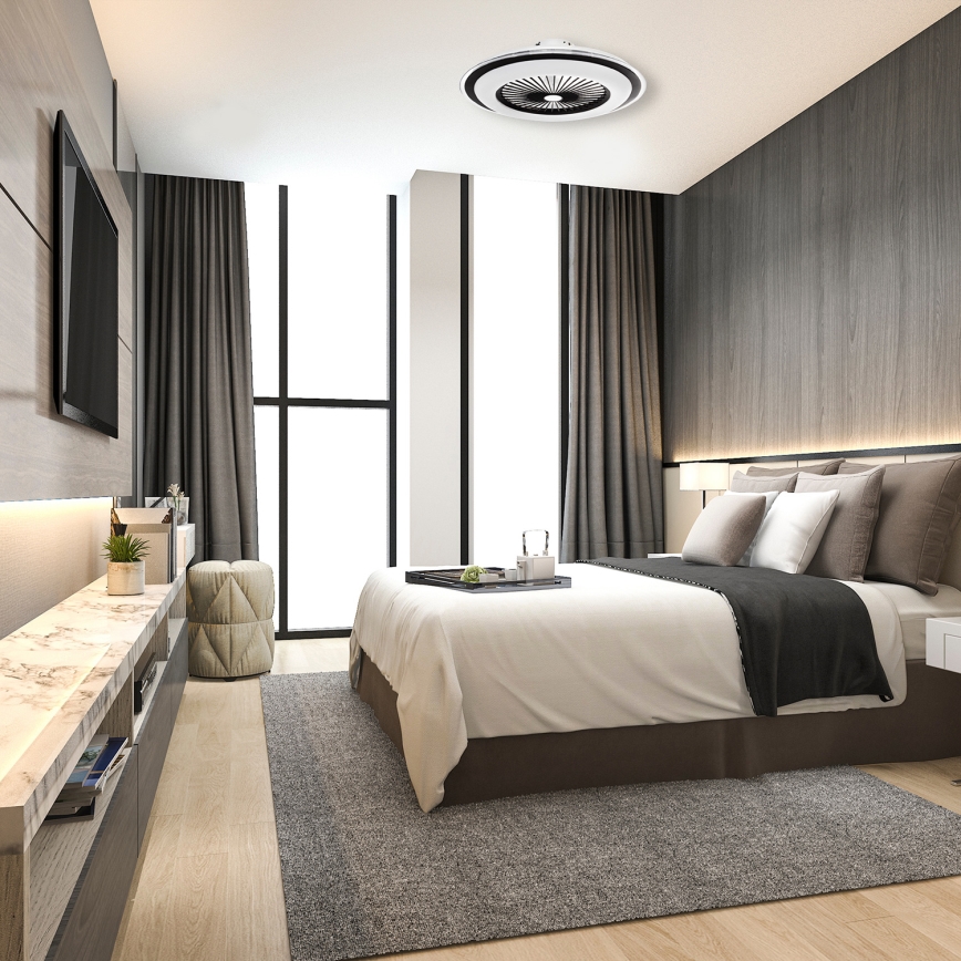 LED Stmívatelné stropní svítidlo s ventilátorem ZONDA LED/48W/230V 3000-6000K černá + dálkové ovládání