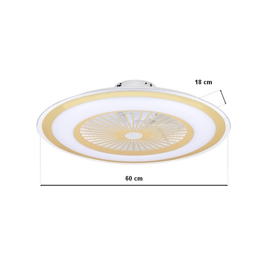 LED Stmívatelné stropní svítidlo s ventilátorem ZONDA LED/65W/230V 3000-6500K zlatá + dálkové ovládání