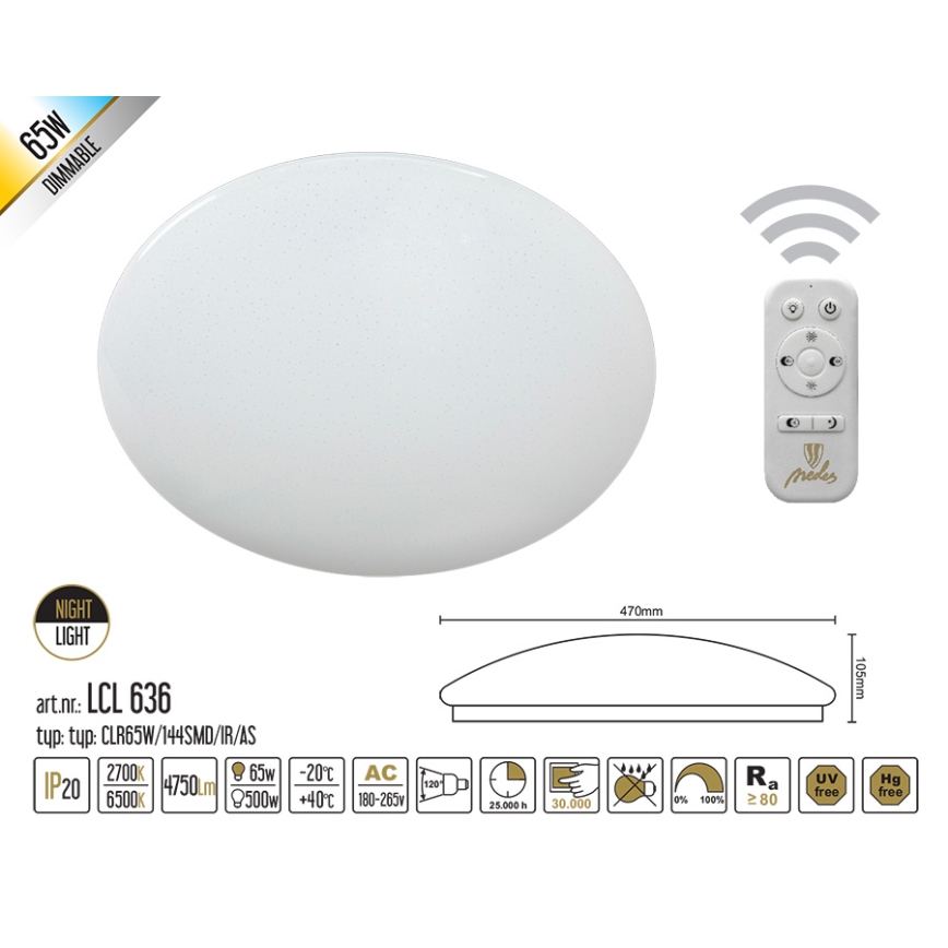 Nedes LCL 636 - LED Stropní stmívatelné svítidlo STARS LED/65W/230V