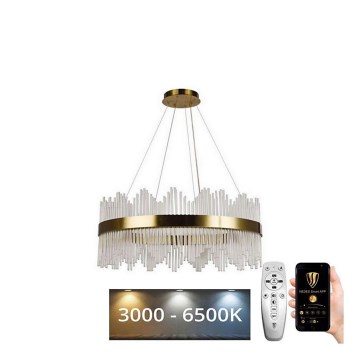 LED Stmívatelný křišťálový lustr na lanku LED/110W/230V 3000-6500K zlatá + dálkové ovládání