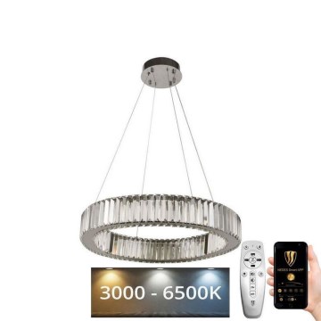 LED Stmívatelný křišťálový lustr na lanku LED/40W/230V 3000-6500K chrom + dálkové ovládání