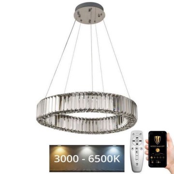 LED Stmívatelný křišťálový lustr na lanku LED/40W/230V 3000-6500K lesklý chrom + dálkové ovládání