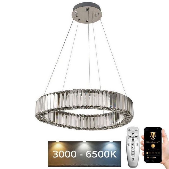 LED Stmívatelný křišťálový lustr na lanku LED/40W/230V 3000-6500K lesklý chrom + dálkové ovládání