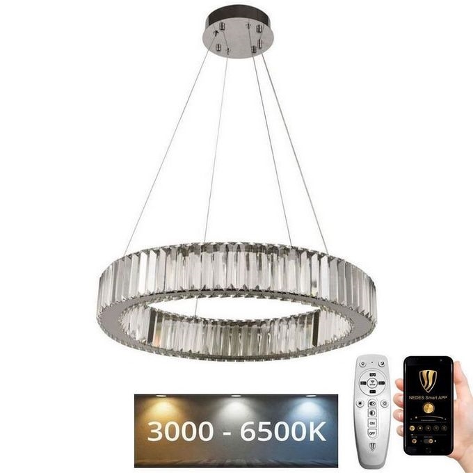 LED Stmívatelný křišťálový lustr na lanku LED/40W/230V 3000-6500K lesklý chrom + dálkové ovládání