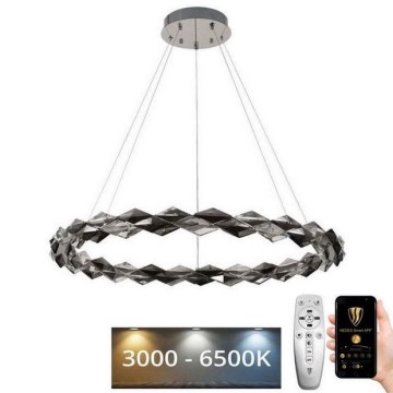 LED Stmívatelný křišťálový lustr na lanku LED/55W/230V 3000-6500K lesklý chrom + dálkové ovládání