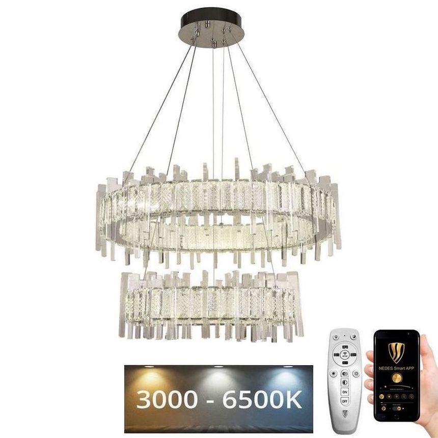 LED Stmívatelný křišťálový lustr na lanku LED/65W/230V 3000-6500K + dálkové ovládání