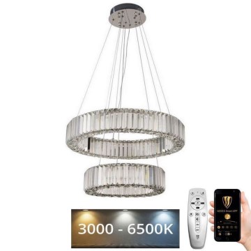 LED Stmívatelný křišťálový lustr na lanku LED/65W/230V 3000-6500K lesklý chrom + dálkové ovládání