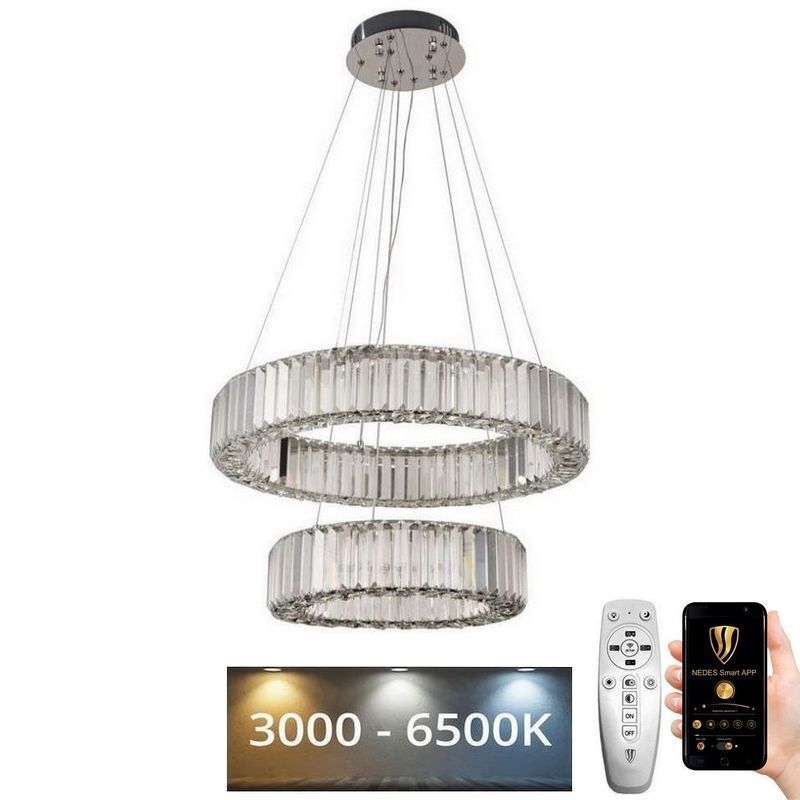 LED Stmívatelný křišťálový lustr na lanku LED/65W/230V 3000-6500K lesklý chrom + dálkové ovládání