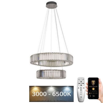 LED Stmívatelný křišťálový lustr na lanku LED/65W/230V 3000-6500K lesklý chrom + dálkové ovládání