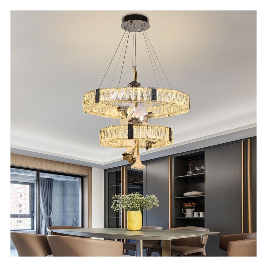 LED Stmívatelný křišťálový lustr na lanku LED/70W/230V 3000-6500K + dálkové ovládání