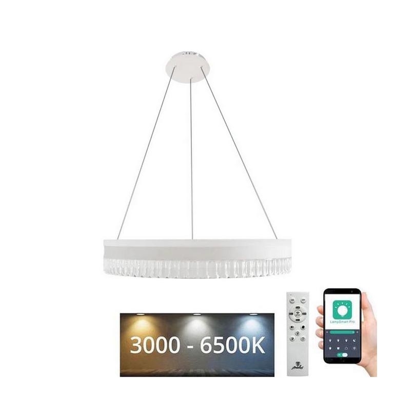 LED Stmívatelný křišťálový lustr na lanku LED/80W/230V 3000-6500K bílá + dálkové ovládání